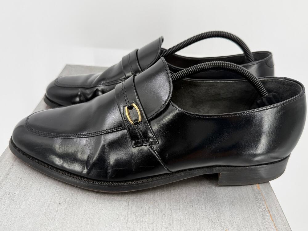Hanover Men’s 11 D Black Leather Gold Buckle Dress Loafers Made USA Business VTG